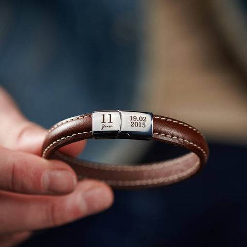 Personalised Anniversary Leather Men's Bracelet