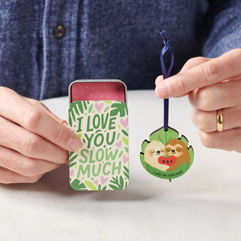 Personalised Couple's Sloth Keepsake In A Tin