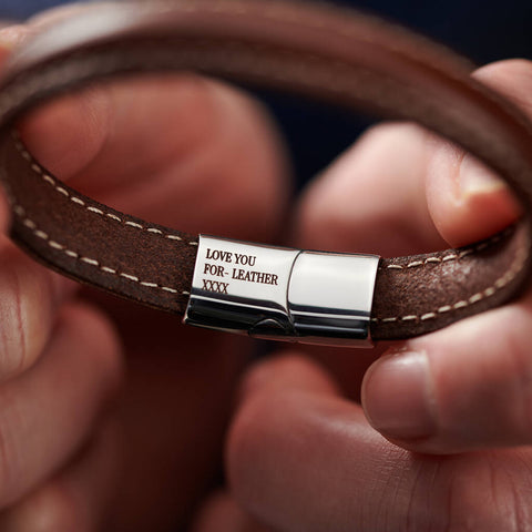 Personalised Men's Anniversary Leather And Steel Bracelet