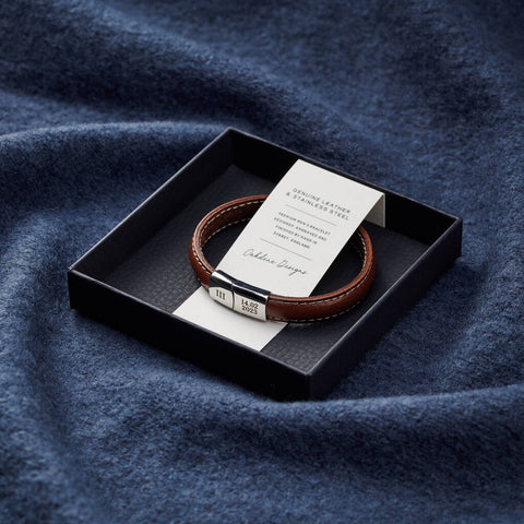 Personalised Men's Anniversary Leather And Steel Bracelet