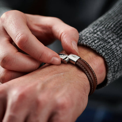 Personalised Men's Anniversary Leather Bracelet