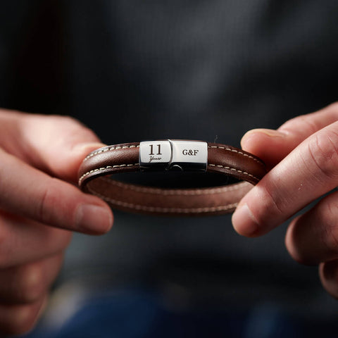 Personalised Men's Eleven Year Anniversary Steel Bracelet