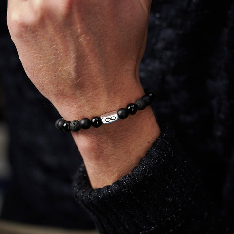 Personalised Men's Infinity Anniversary Sterling Silver And Black Onyx Bead Bracelet