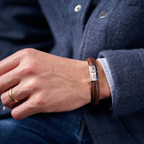 Personalised Men's Infinity Leather And Steel Bracelet
