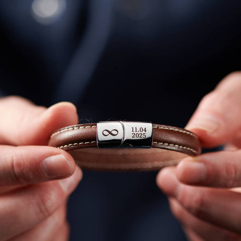 Personalised Men's Infinity Leather And Steel Bracelet