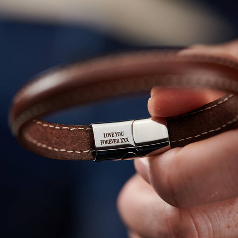 Personalised Men's Infinity Steel And Leather Bracelet
