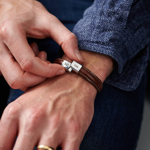 Personalised Men's Infinity Steel And Leather Bracelet
