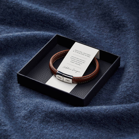 Personalised Men's Infinity Steel And Leather Bracelet