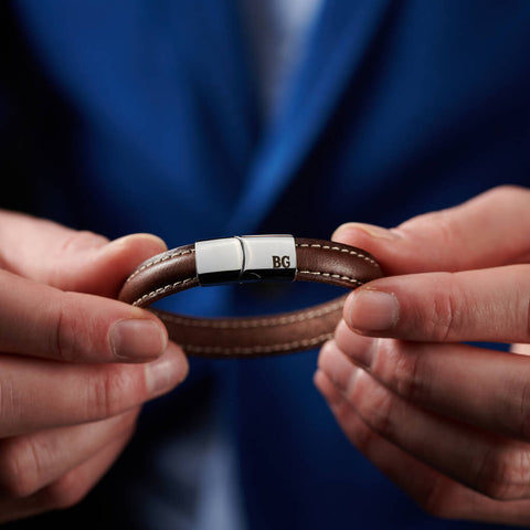 Personalised Men's Monogram Leather And Steel Bracelet
