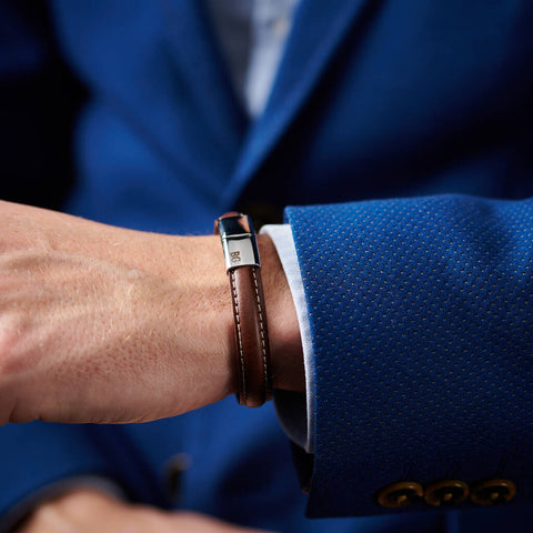 Personalised Men's Monogram Leather And Steel Bracelet