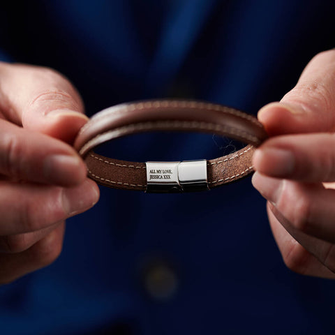 Personalised Men's Monogram Leather And Steel Bracelet