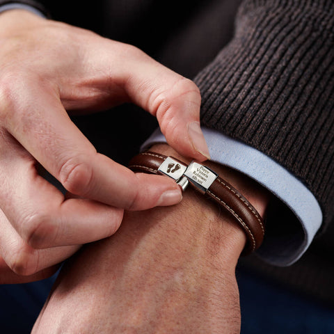 Personalised Men's New Baby Leather And Steel Bracelet