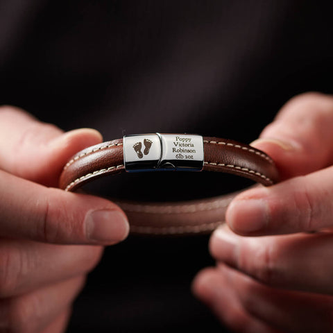 Personalised Men's New Baby Leather And Steel Bracelet