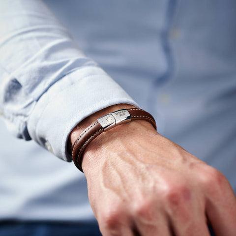Personalised Men's New Baby Time And Date Leather Bracelet