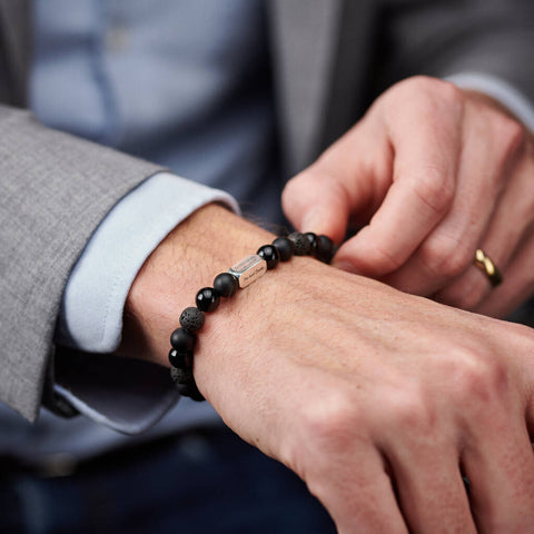 Personalised Men's Sterling Silver And Black Onyx Bead Bracelet