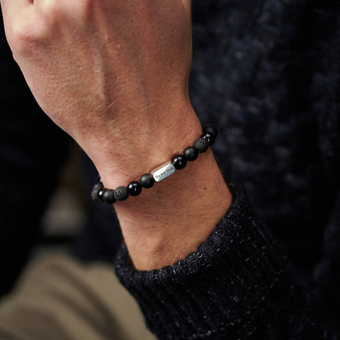 Personalised Men's Sterling Silver And Black Onyx Bead Bracelet