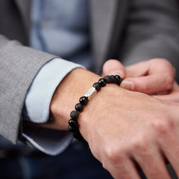 Personalised Men's Sterling Silver And Black Onyx Bead Coordinates Bracelet