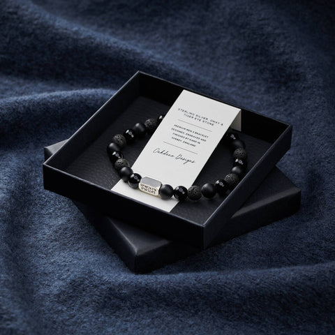 Personalised Men's Sterling Silver And Black Onyx Bead Coordinates Bracelet