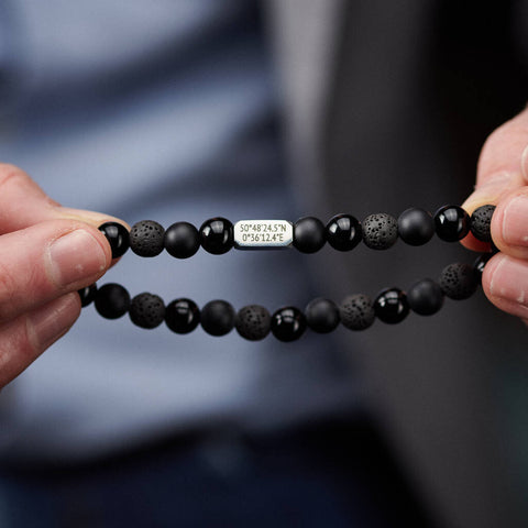 Personalised Men's Sterling Silver And Black Onyx Bead Coordinates Bracelet
