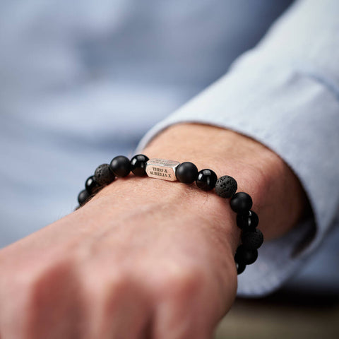 Personalised Men's Sterling Silver & Black Onyx Bead Infinity Bracelet