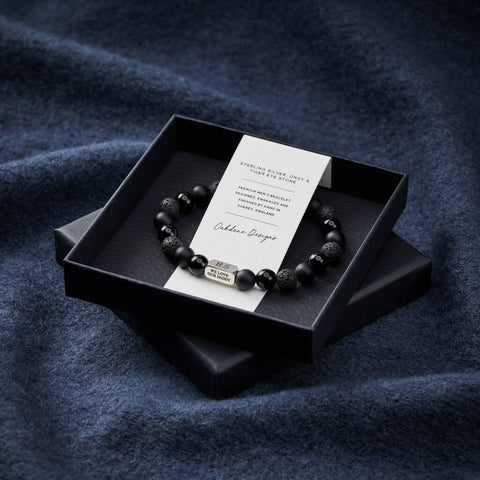 Personalised Men's Sterling Silver And Black Onyx Bead Monogram Bracelet