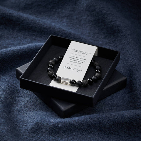 Personalised Men's Sterling Silver And Black Onyx Bead New Baby Bracelet