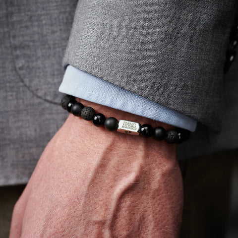 Personalised Men's Sterling Silver And Black Onyx Bead New Baby Bracelet