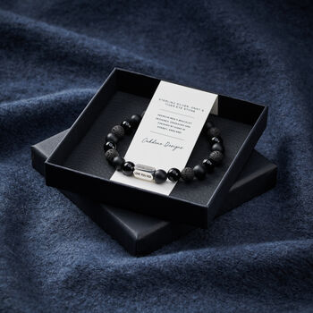Personalised Men's Sterling Silver & Black Onyx Bead Special Date Bracelet