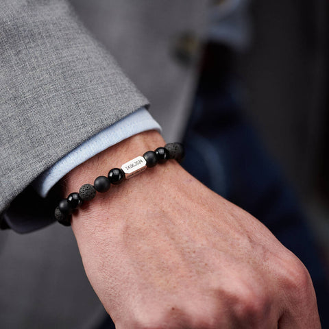 Personalised Men's Sterling Silver & Black Onyx Bead Special Date Bracelet