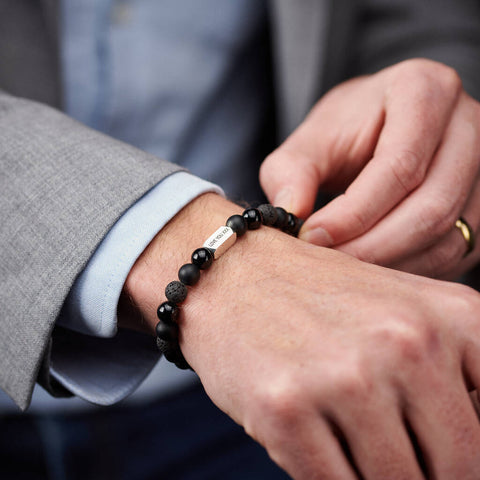 Personalised Men's Sterling Silver & Black Onyx Bead Special Date Bracelet
