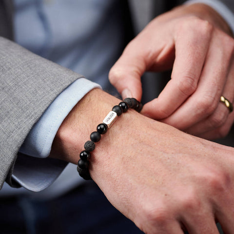 Personalised Men's Sterling Silver & Black Onyx Bead Special Date Bracelet