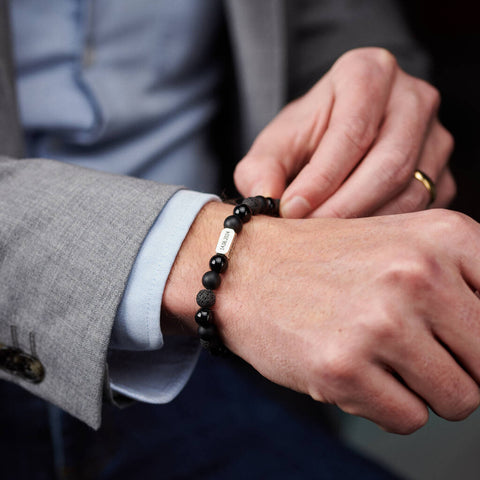 Personalised Men's Sterling Silver & Black Onyx Bead Special Date Bracelet