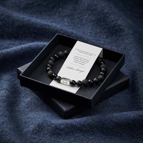 Personalised Men's Sterling Silver And Black Onyx Bead Tally Year Bracelet