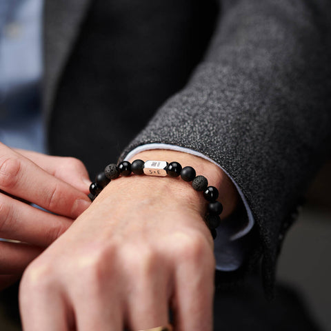 Personalised Men's Sterling Silver And Black Onyx Bead Tally Year Bracelet