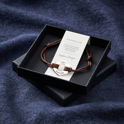 Personalised Men's Twenty Five Year Sterling Silver Anniversary Bracelet