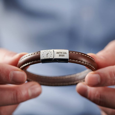 Personalised Men's Wedding Time And Date Leather Bracelet