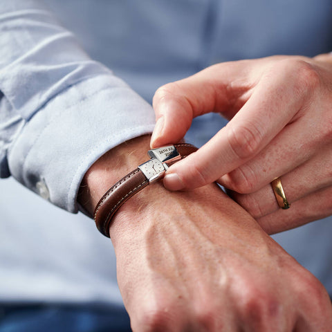 Personalised Men's Wedding Time And Date Leather Bracelet