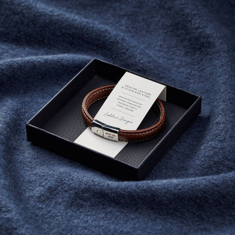 Personalised Men's Wedding Time And Date Leather Bracelet