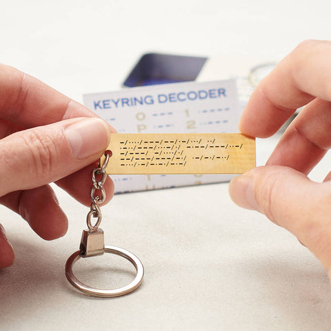 Personalised Morse Code Brass Keyring And Decoder In A Tin