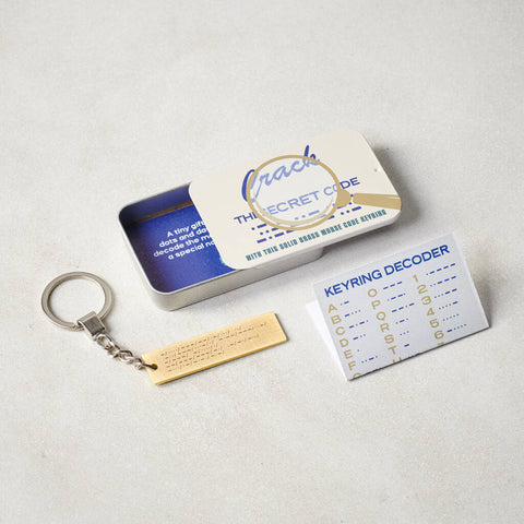 Personalised Morse Code Brass Keyring And Decoder In A Tin