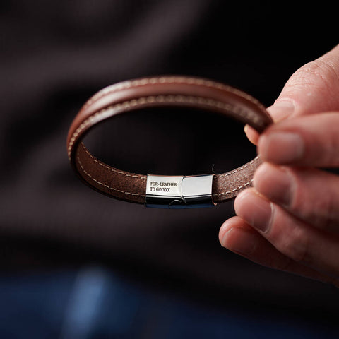 Personalised Three Year Anniversary Men's Leather And Steel Bracelet