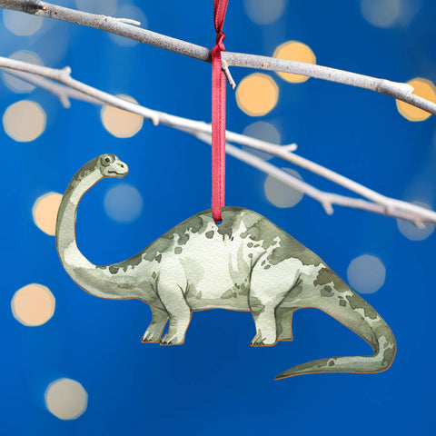 Wooden Brontosaurus Dinosaur Christmas Tree Decoration
