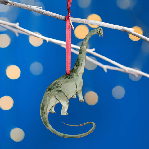Wooden Diplodocus Dinosaur Christmas Tree Decoration