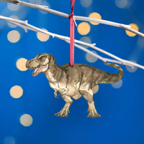 Wooden Tyrannosaurus Rex Dinosaur Christmas Tree Decoration