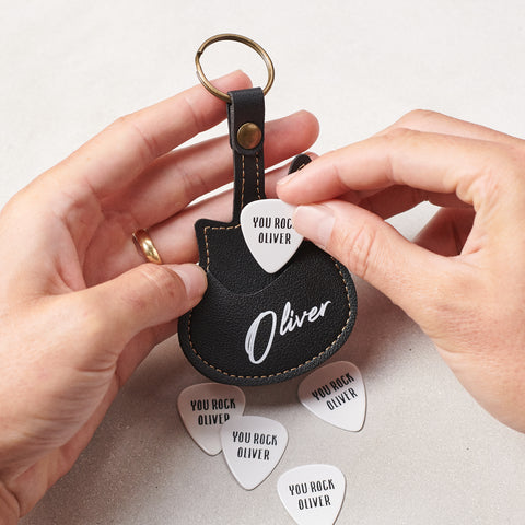 Personalised Guitar Pick Holder Keyring
