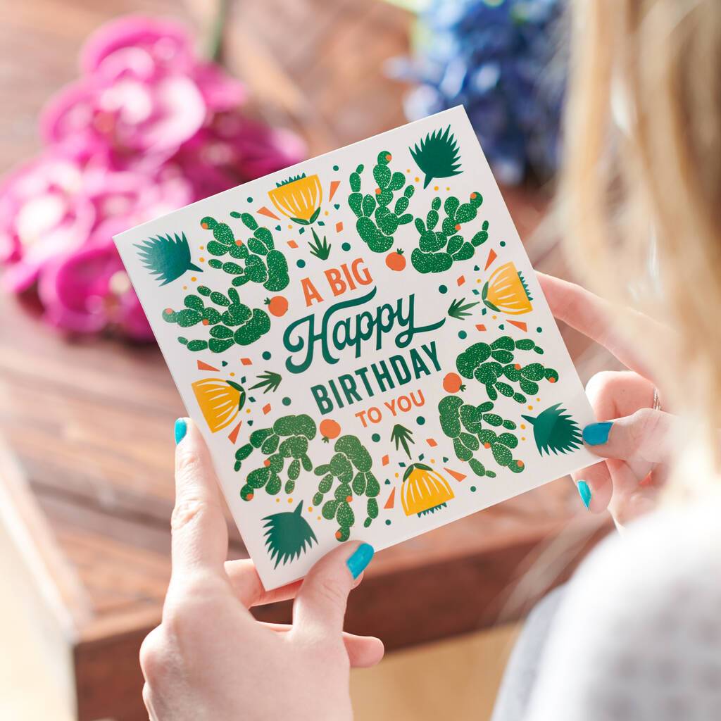 Oakdene Designs Cards Beige 'A Big Happy Birthday' Greetings Card Sent Direct