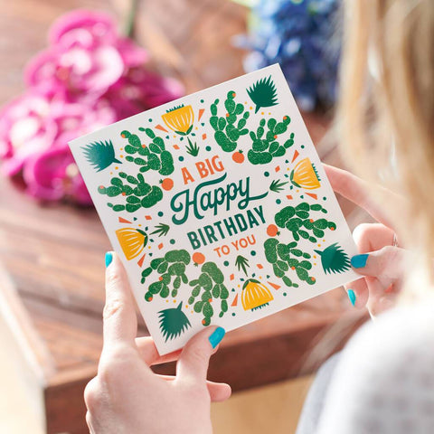 Oakdene Designs Cards Beige 'A Big Happy Birthday' Greetings Card Sent Direct