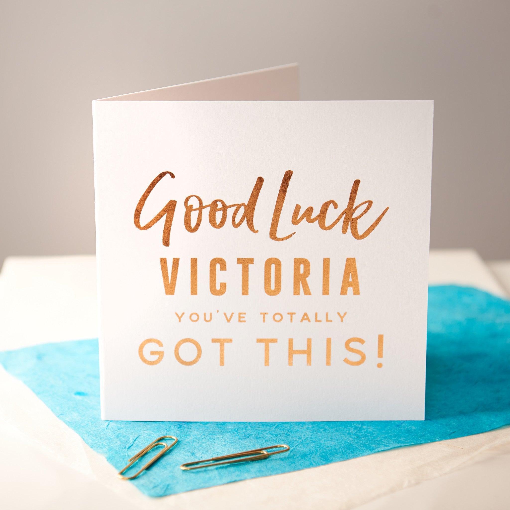Oakdene Designs Cards Personalised Copper Foiled Good Luck Card