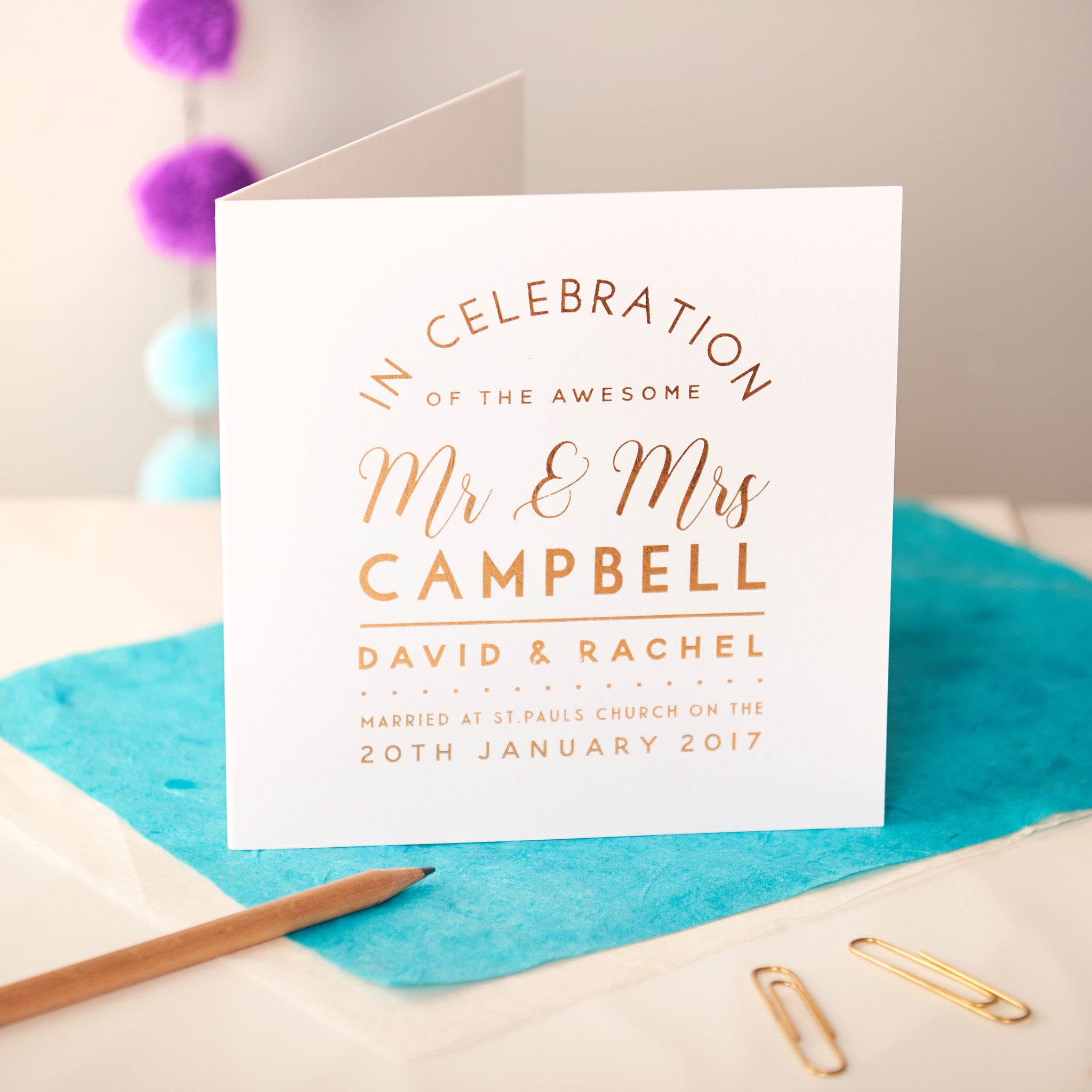 Oakdene Designs Cards Personalised Copper Foiled Wedding Detail Card