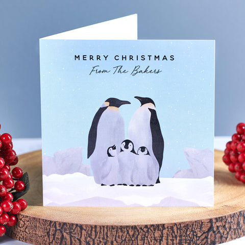 Oakdene Designs Cards Personalised Pack of 10 Penguin Family Christmas Cards